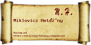 Miklovicz Hetény névjegykártya